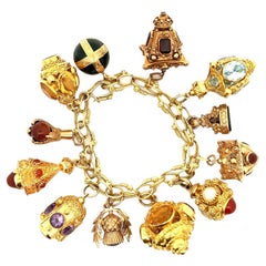 Estate Italian Gemstone 18 Karat Gold Fob Charm Bracelet