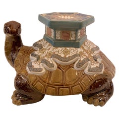 Vintage Estate Italian Glazed Ceramic Chinese Style "Turtle" Garden Stool, circa 1950