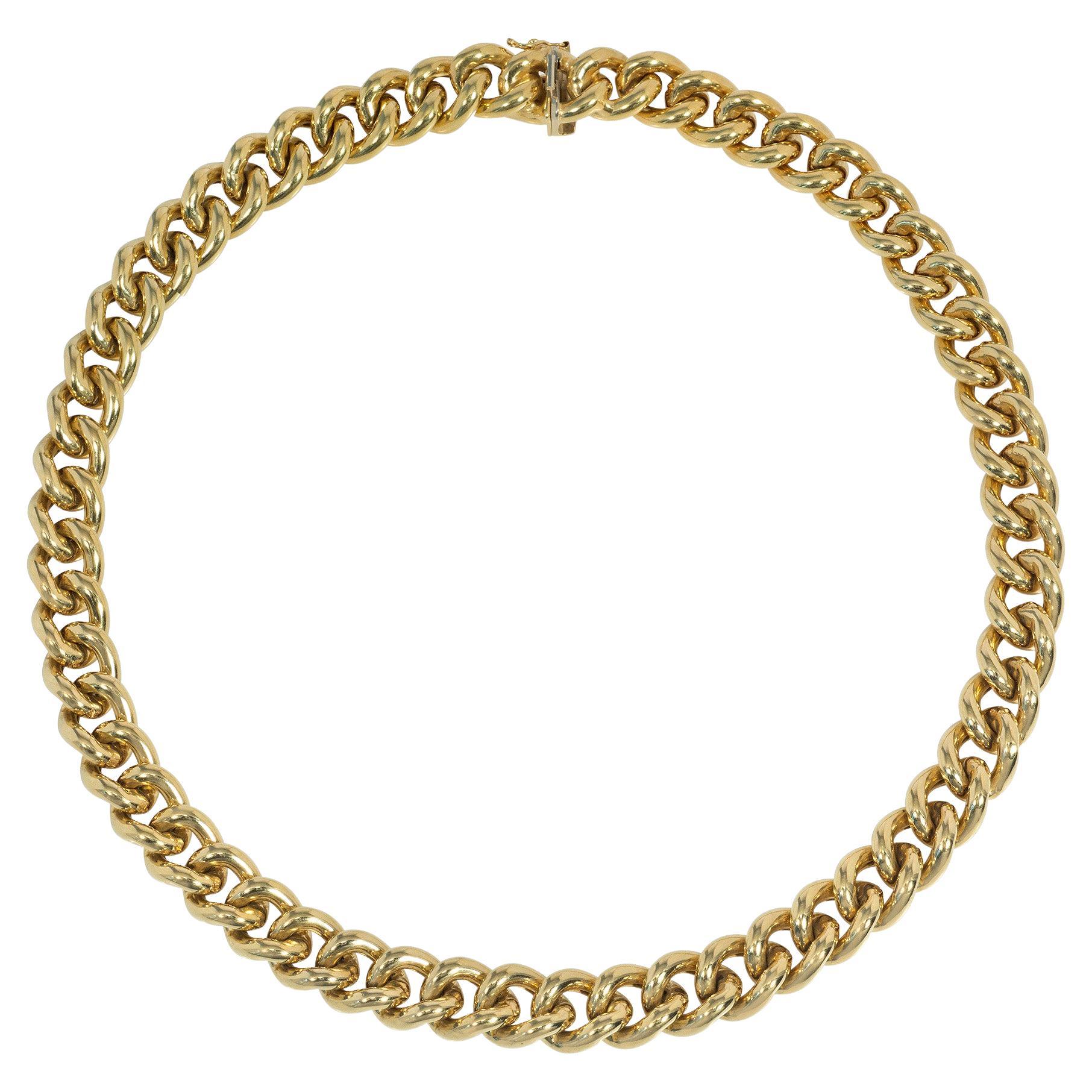 Estate Italian Gold Curb Link Chain Necklace For Sale