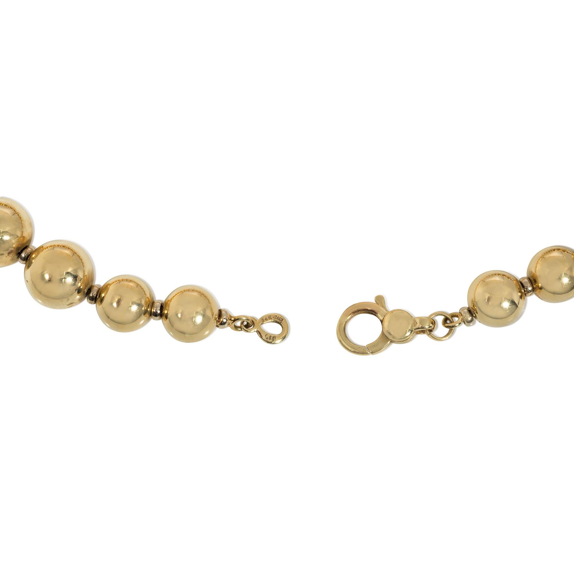 Contemporary Estate Italian Graduated Gold Bead Necklace For Sale
