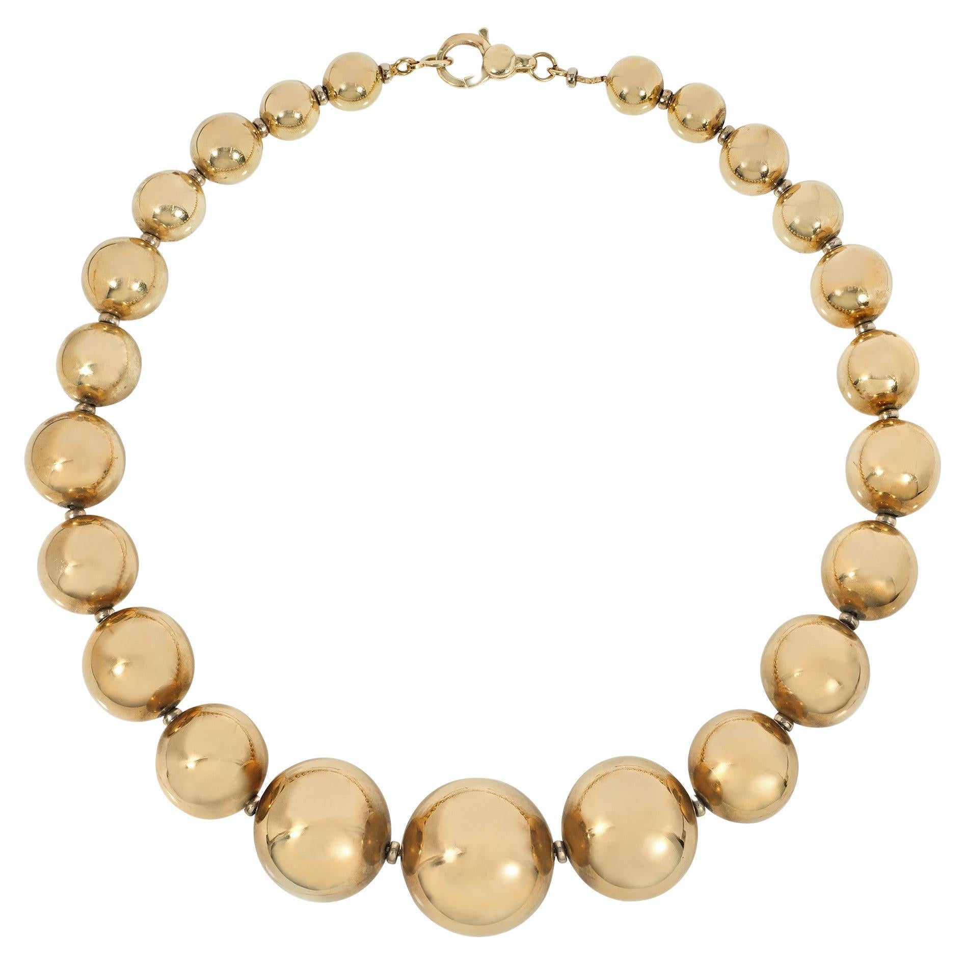 Estate Italian Graduated Gold Bead Necklace For Sale