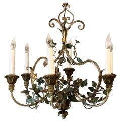 Estate Italian Hand-Painted Iron and Tole Chandelier, Circa 1950-1960
