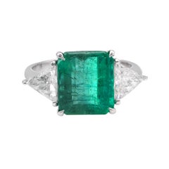 Estate Italian IGN 4.40 Carat Emerald Diamond 18k White Gold Ring