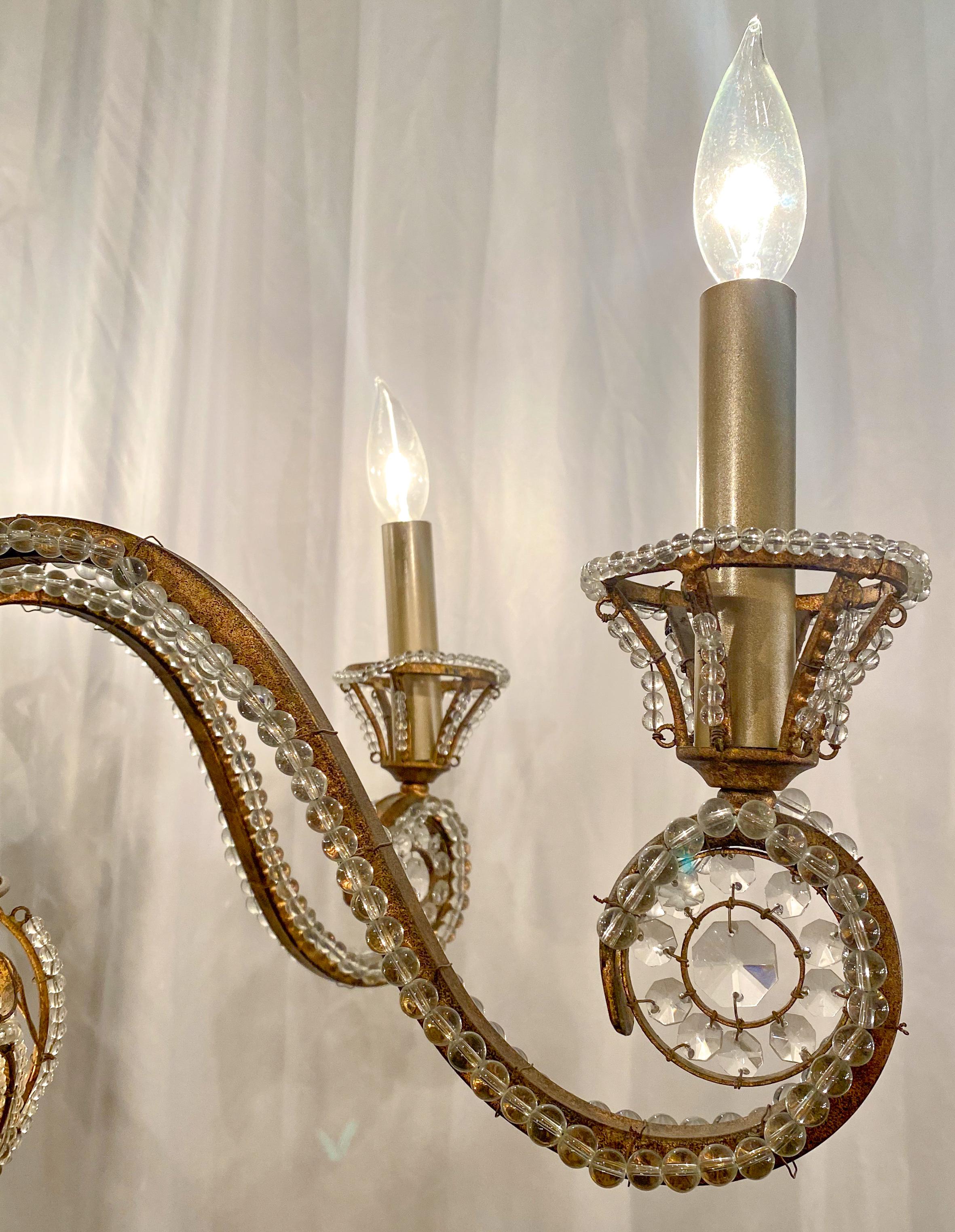 Early 20th Century Estate Italian Iron and Tole Beaded Crystal Chandelier, circa 1920