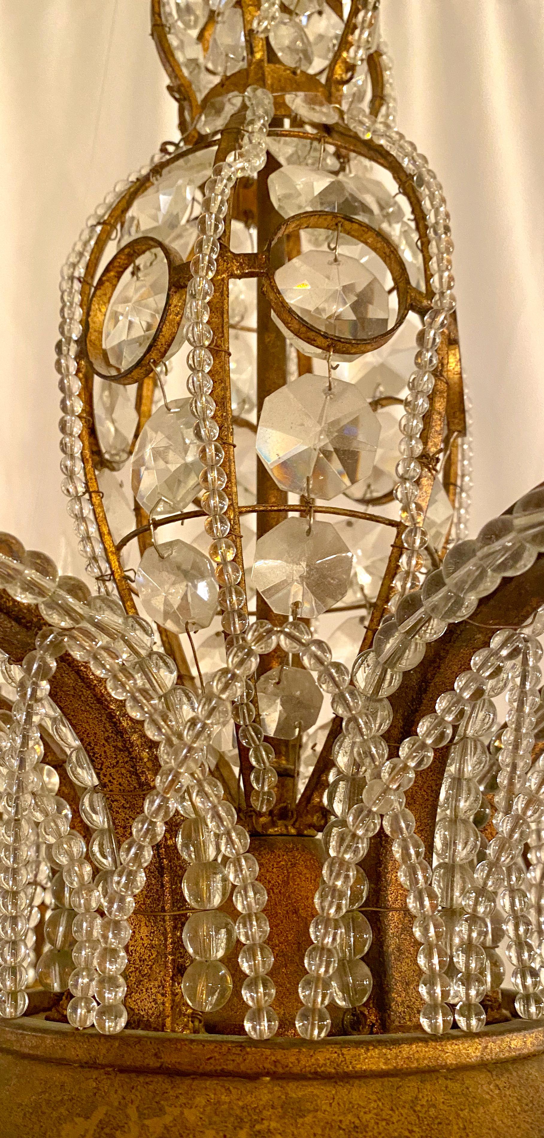 Estate Italian Iron and Tole Beaded Crystal Chandelier, circa 1920 2