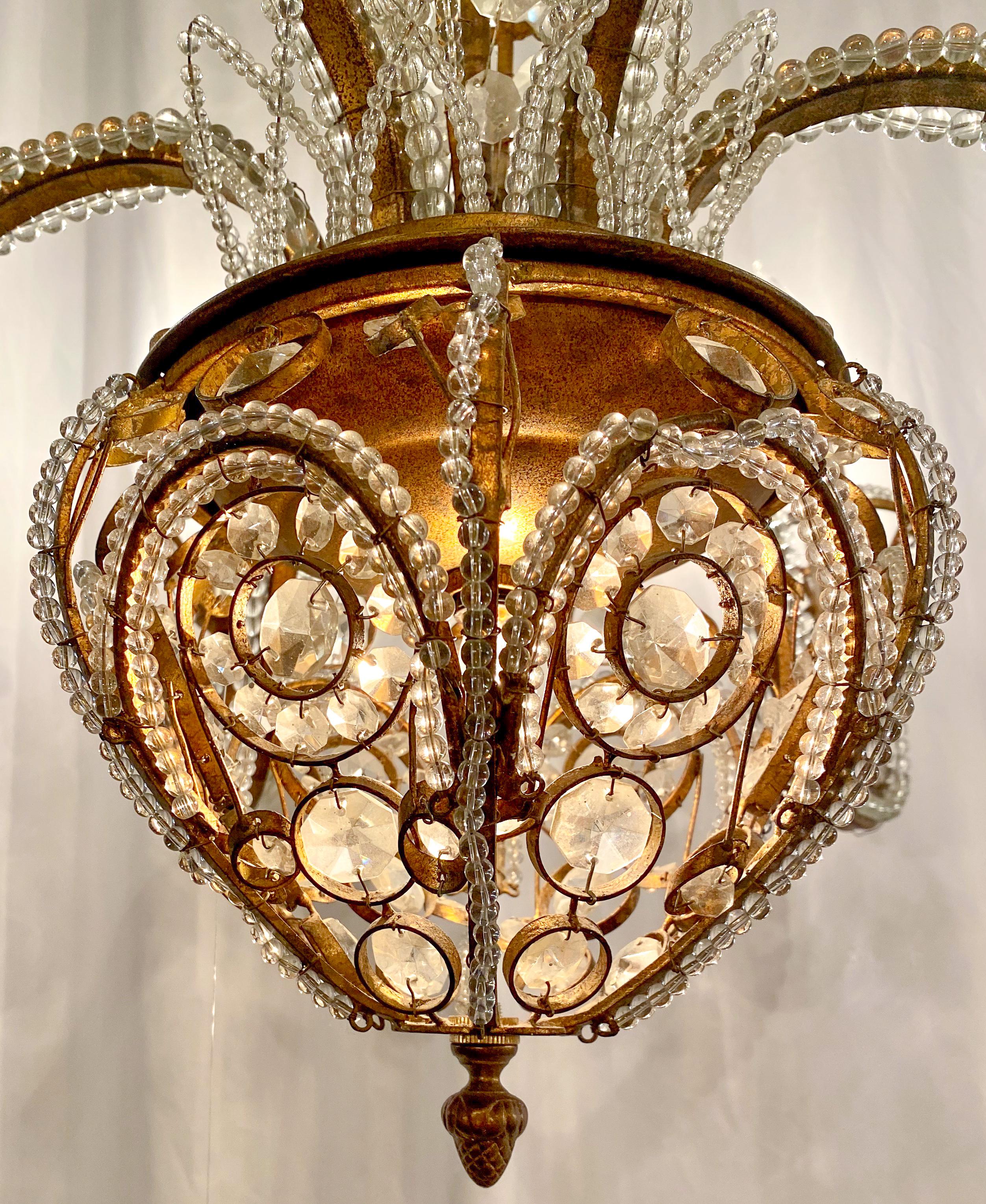 Estate Italian Iron and Tole Beaded Crystal Chandelier, circa 1920 3