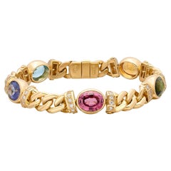 Bracelet italien de succession en or 18 carats, diamants et pierres multicolores
