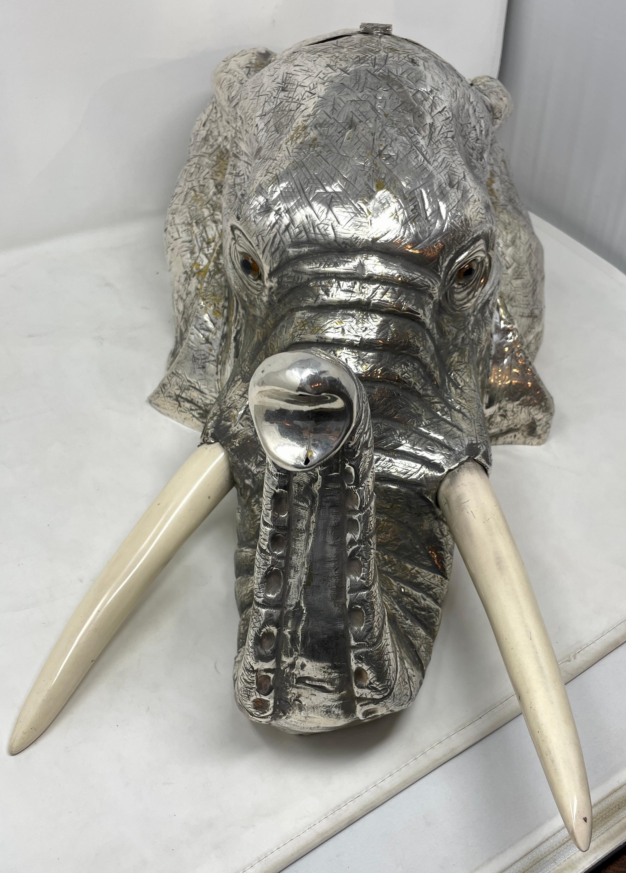 Estate Italian Retro Silver Plated Grand Scale Elephant Bottle Holder In Good Condition In New Orleans, LA