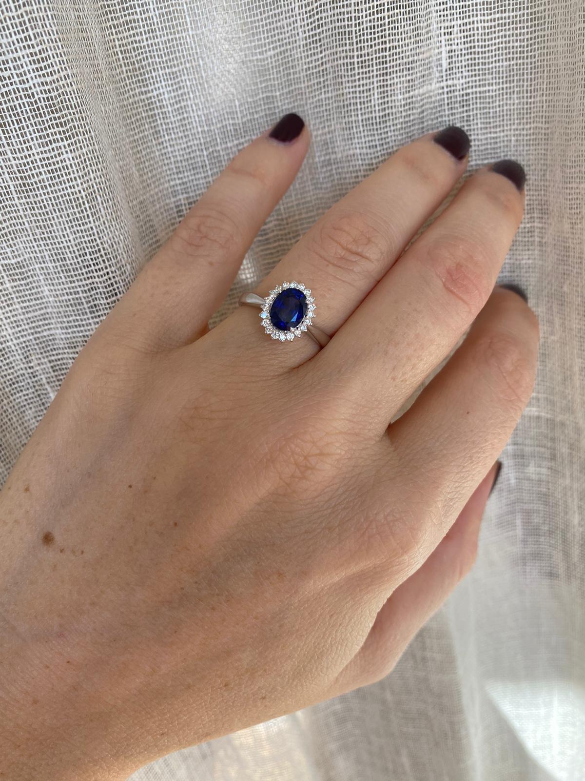 Estate Italian Sapphire Diamond Engagement Ring For Sale 2