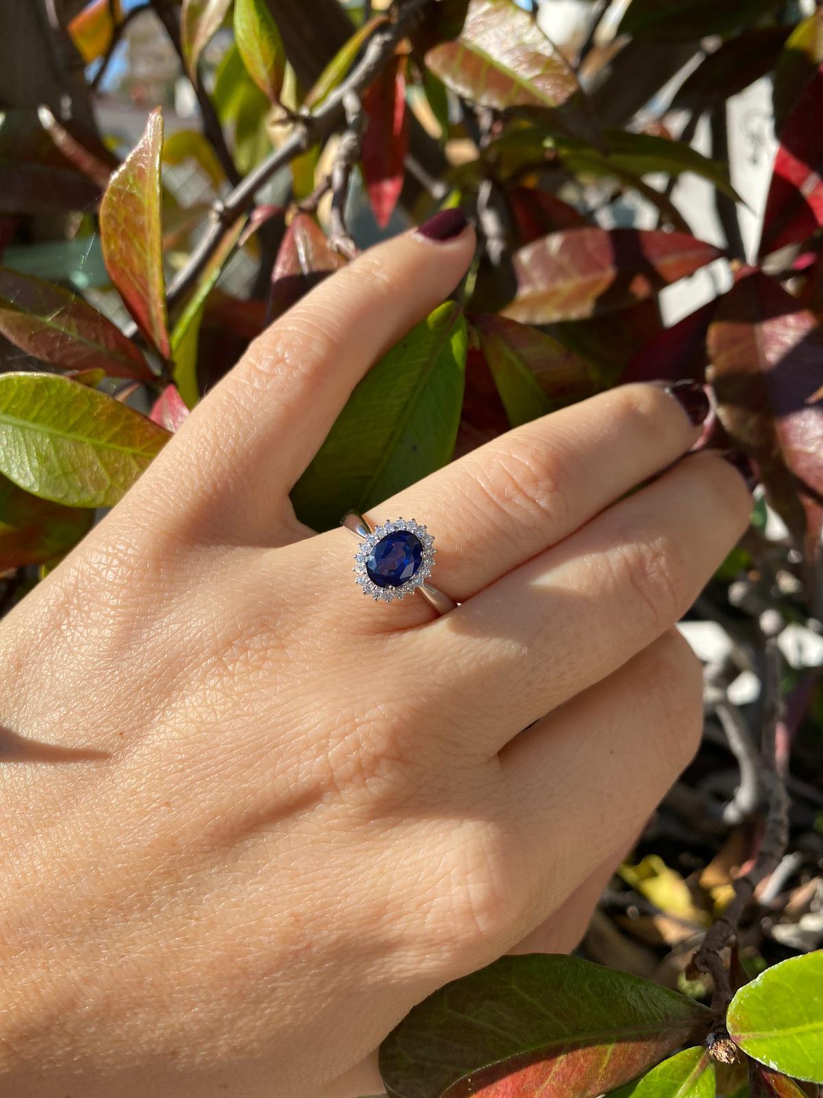 Estate Italian Sapphire Diamond Engagement Ring For Sale 3
