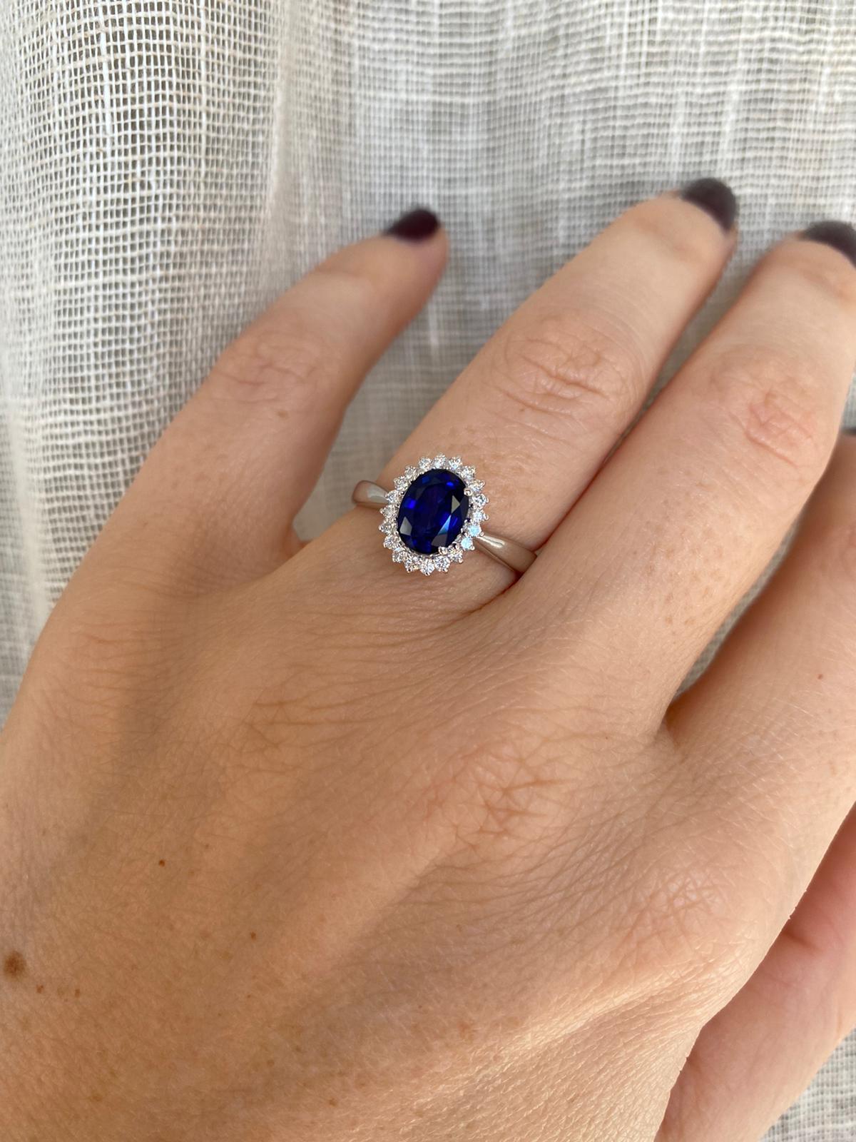 Estate Italian Sapphire Diamond Engagement Ring For Sale 1