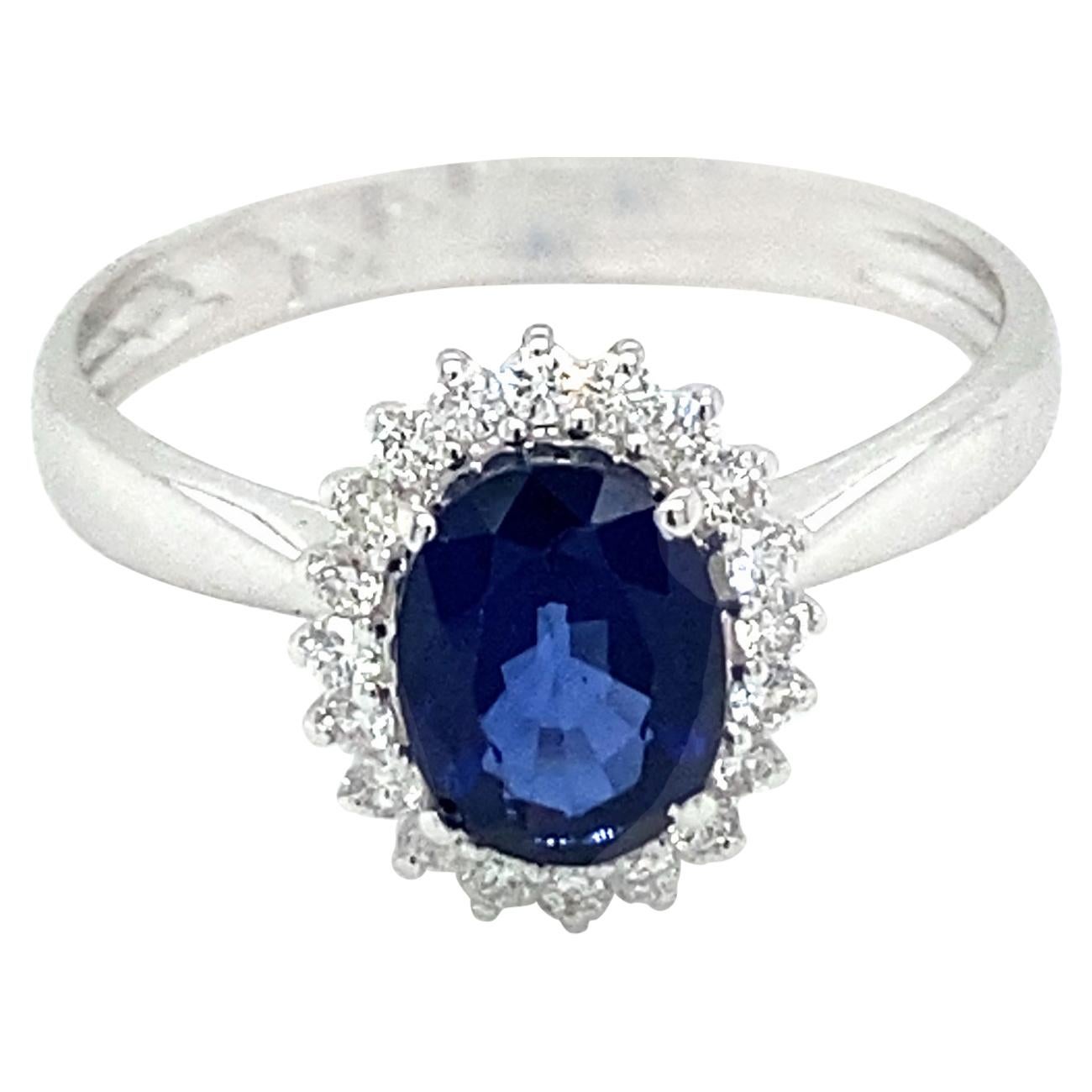 Estate Italian Sapphire Diamond Engagement Ring For Sale