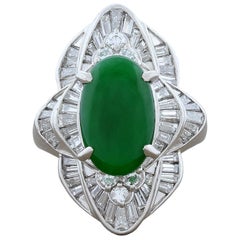 Estate Jade Diamond Platinum Navette Style Ring