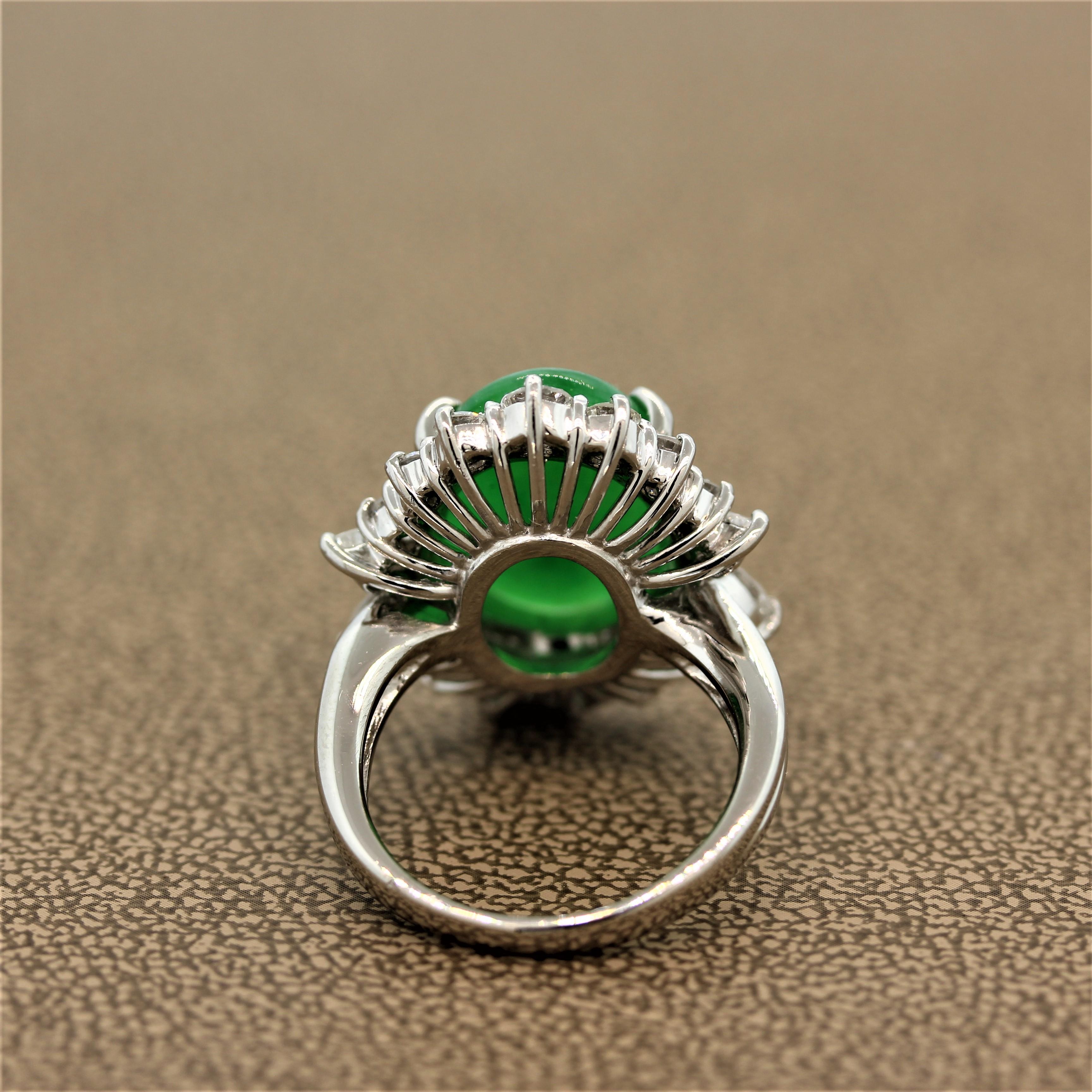 Women's or Men's Jadeite Jade Diamond Platinum Ring