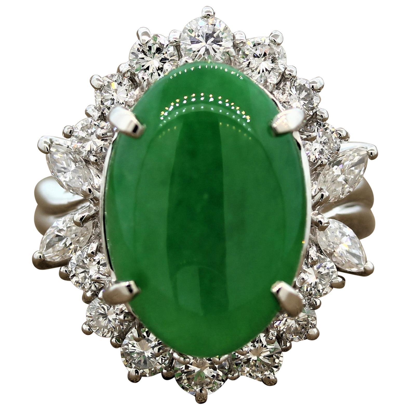 Jadeite Jade Diamond Platinum Ring