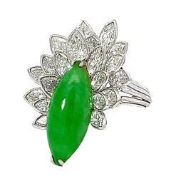 Vintage Jade and Diamond Platinum Cocktail Ring