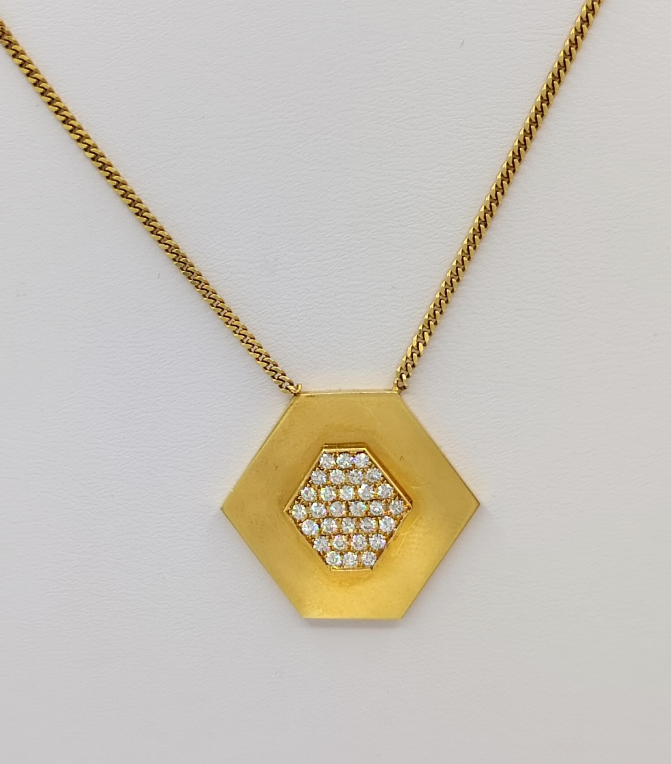 Women's or Men's Estate Janis Savitt White Diamond Pendant Necklace in 18K Yellow Gold For Sale