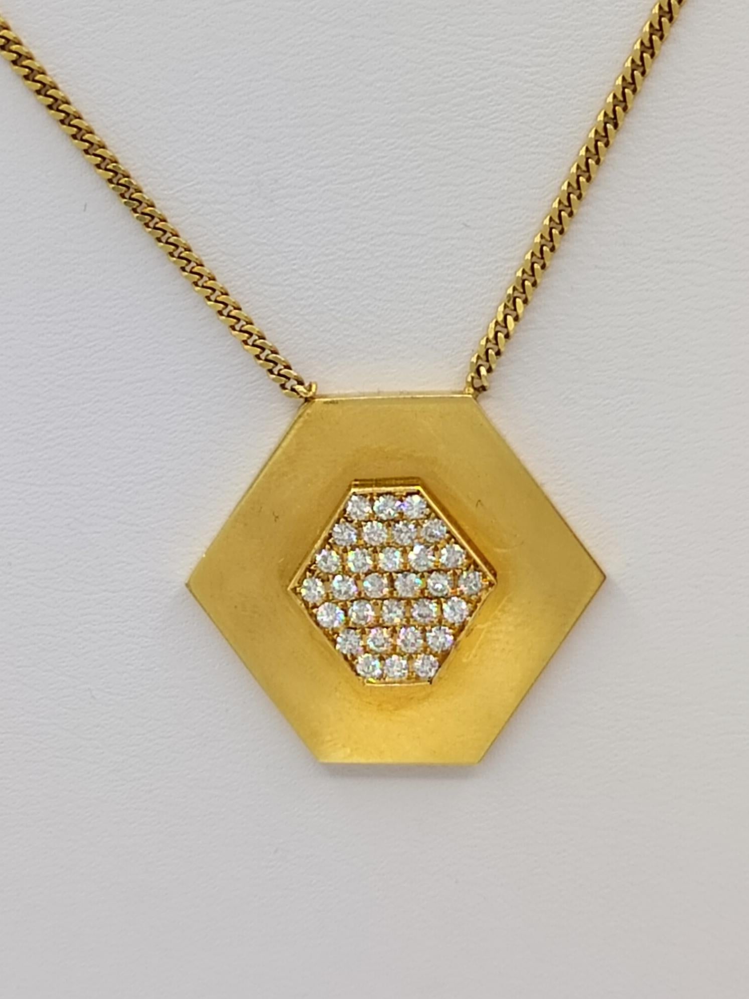Estate Janis Savitt White Diamond Pendant Necklace in 18K Yellow Gold For Sale 1