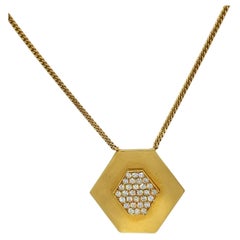 Estate Janis Savitt White Diamond Pendant Necklace in 18K Yellow Gold