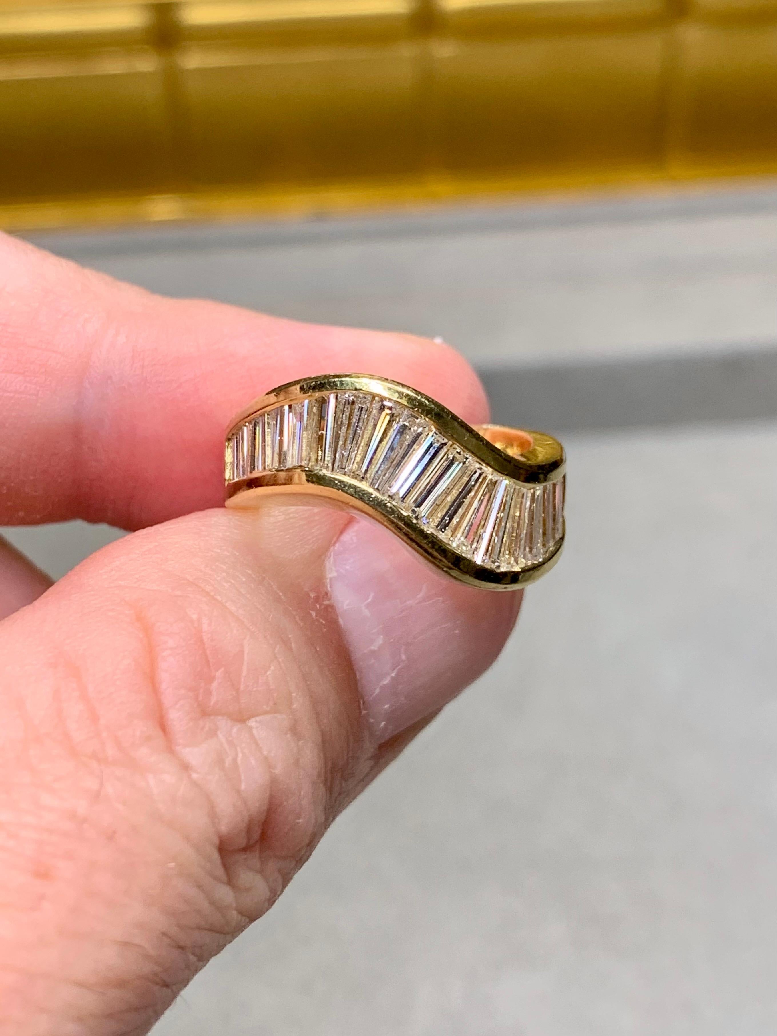 Women's or Men's Estate JB Star Large Baguette Diamond Wave Cocktail Band Ring 2.70ctw Sz 5.5 For Sale