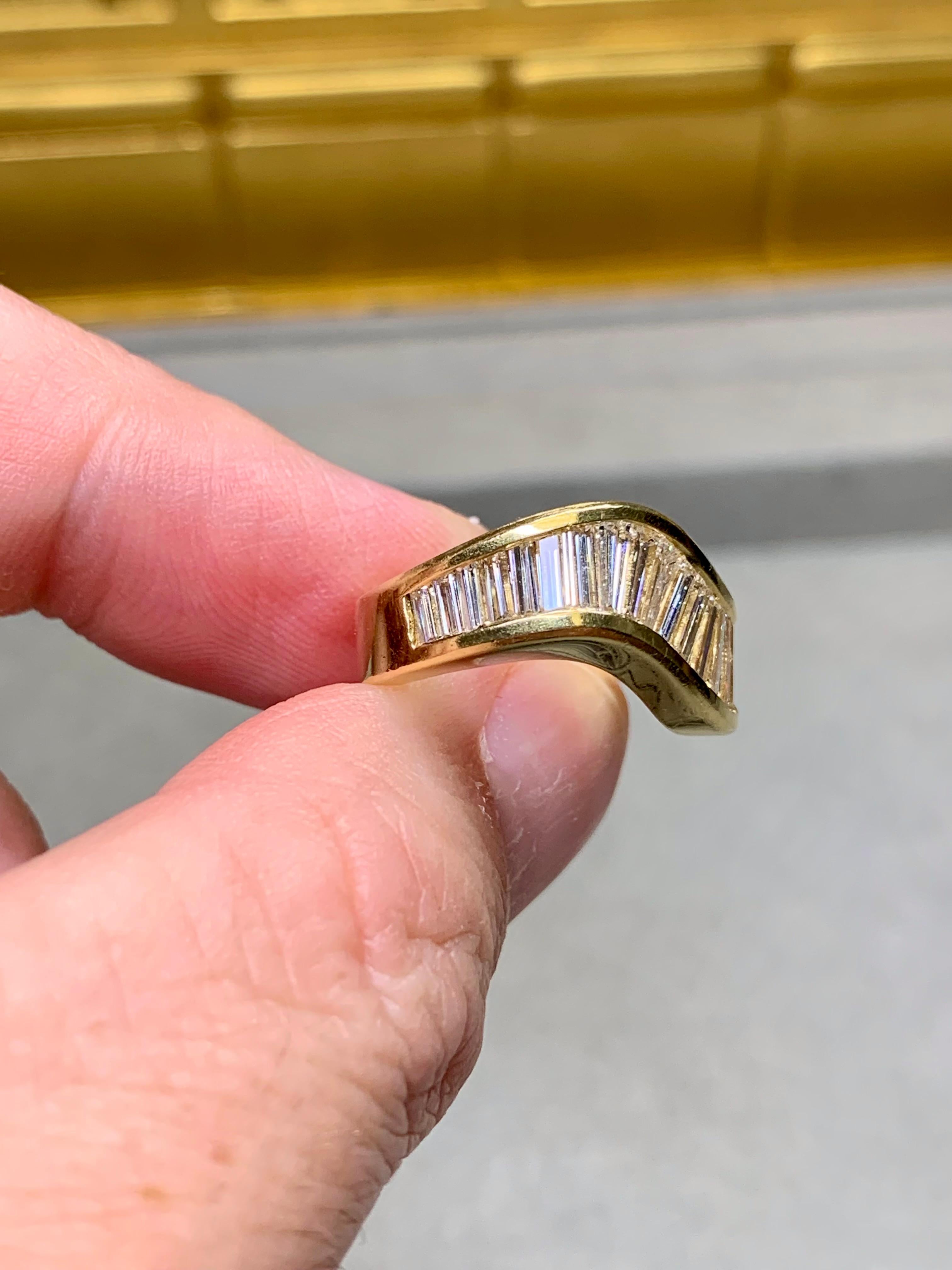 Estate JB Star Large Baguette Diamond Wave Cocktail Band Ring 2.70ctw Sz 5.5 For Sale 1