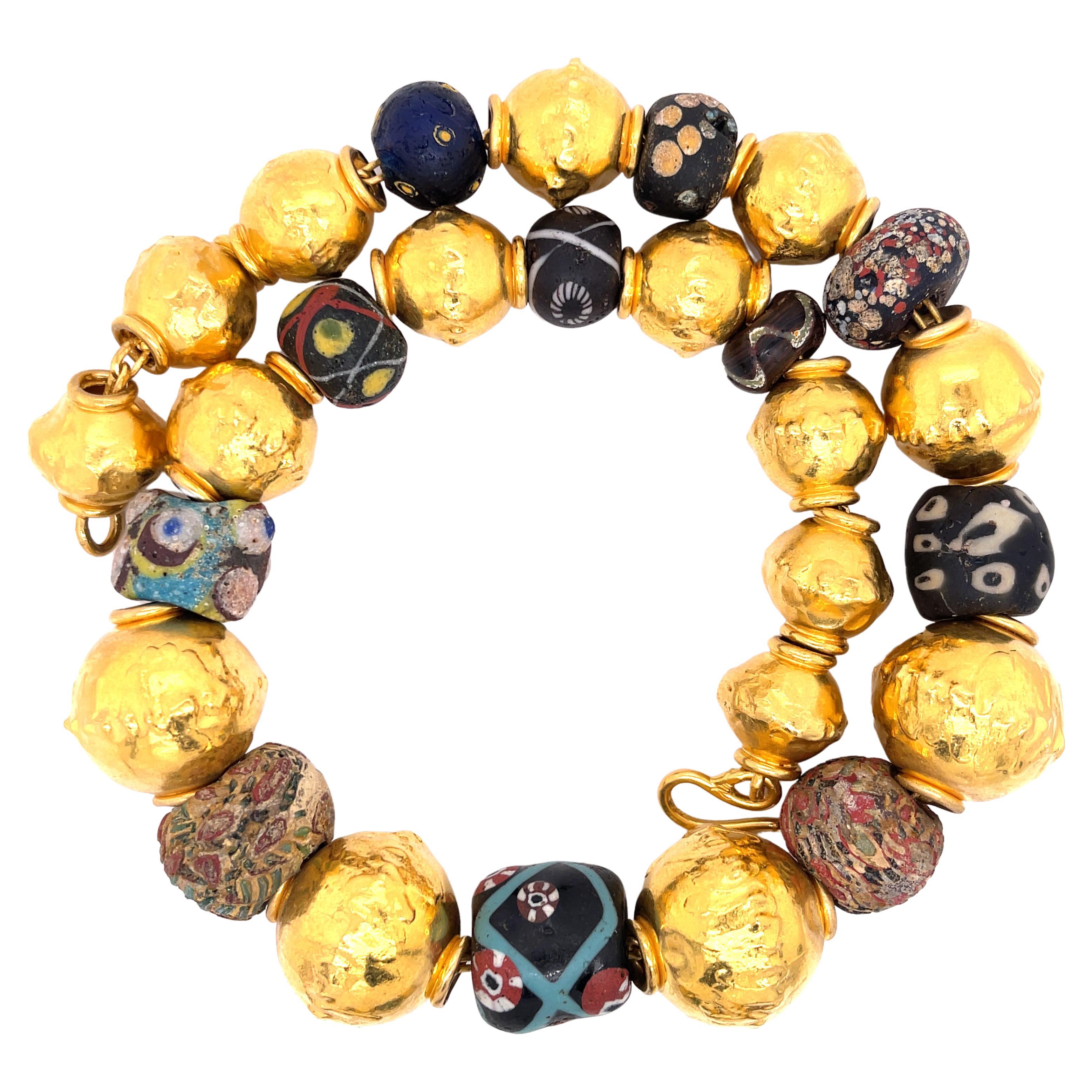Estate Jean Mahie "Beaute Antique" Bead Necklace Yellow Gold For Sale