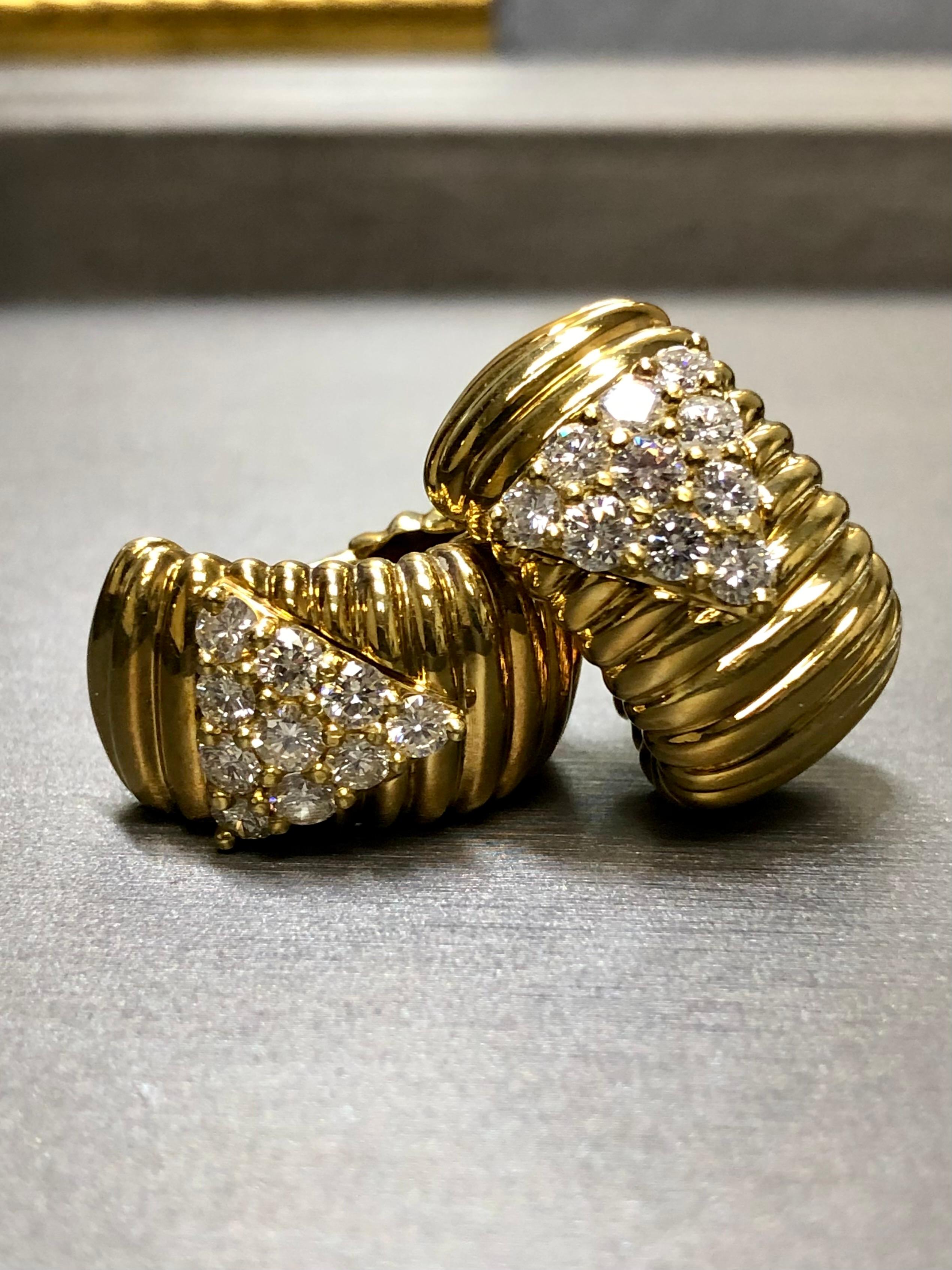 A fabulous pair of diamond huggies done by none other than Jose Hess. Anyone familiar with that name knows that no expense was spared in the crafting of his piece. And now that he is no longer with us, these pieces are going to become more and more