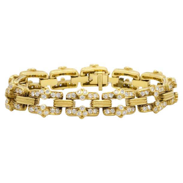 Estate Judith Ripka White Diamond and 18k Yellow Gold Bracelet For Sale ...