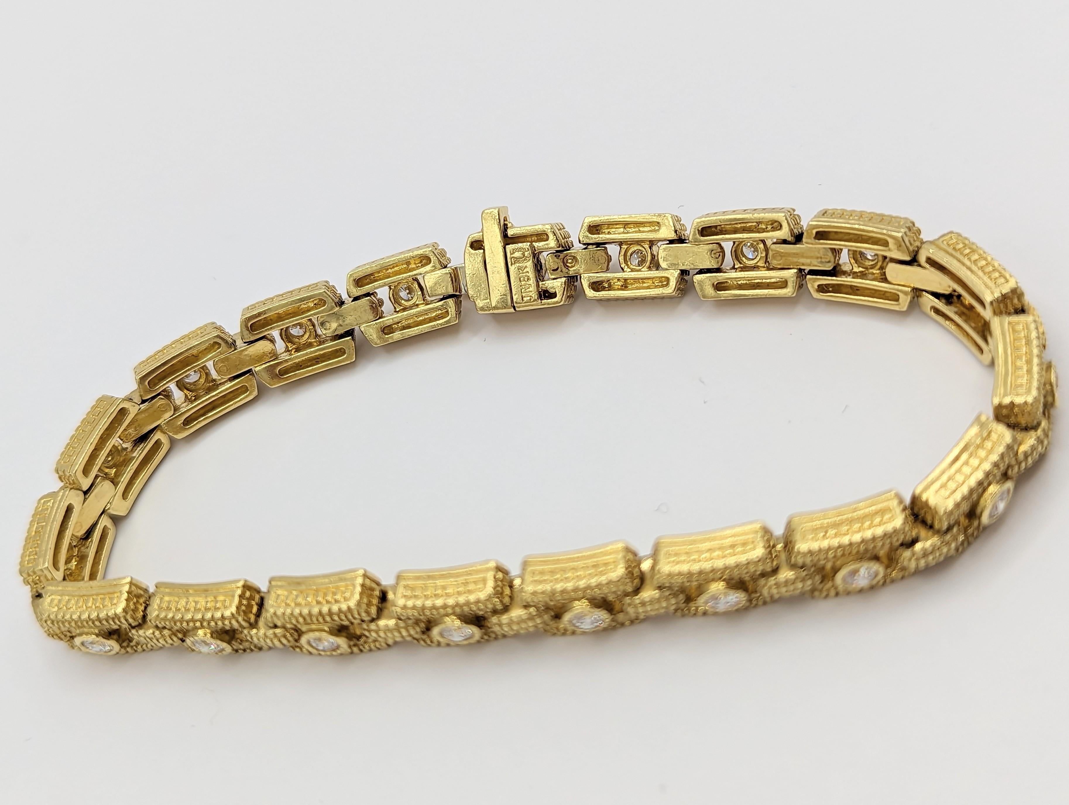 Women's or Men's Estate Judith Ripka White Diamond and Gold Bracelet For Sale