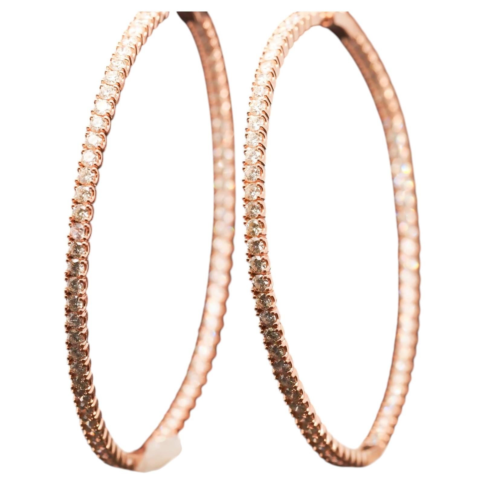 Boucles d'oreilles créoles « Estate Jumbo » en or rose 14 carats avec diamants de 8 carats - VHK#558a