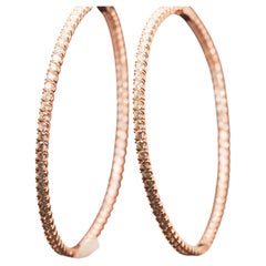 Estate Jumbo 14K Rose Gold 8ct Diamond Hoop Earrings - VHK#558a