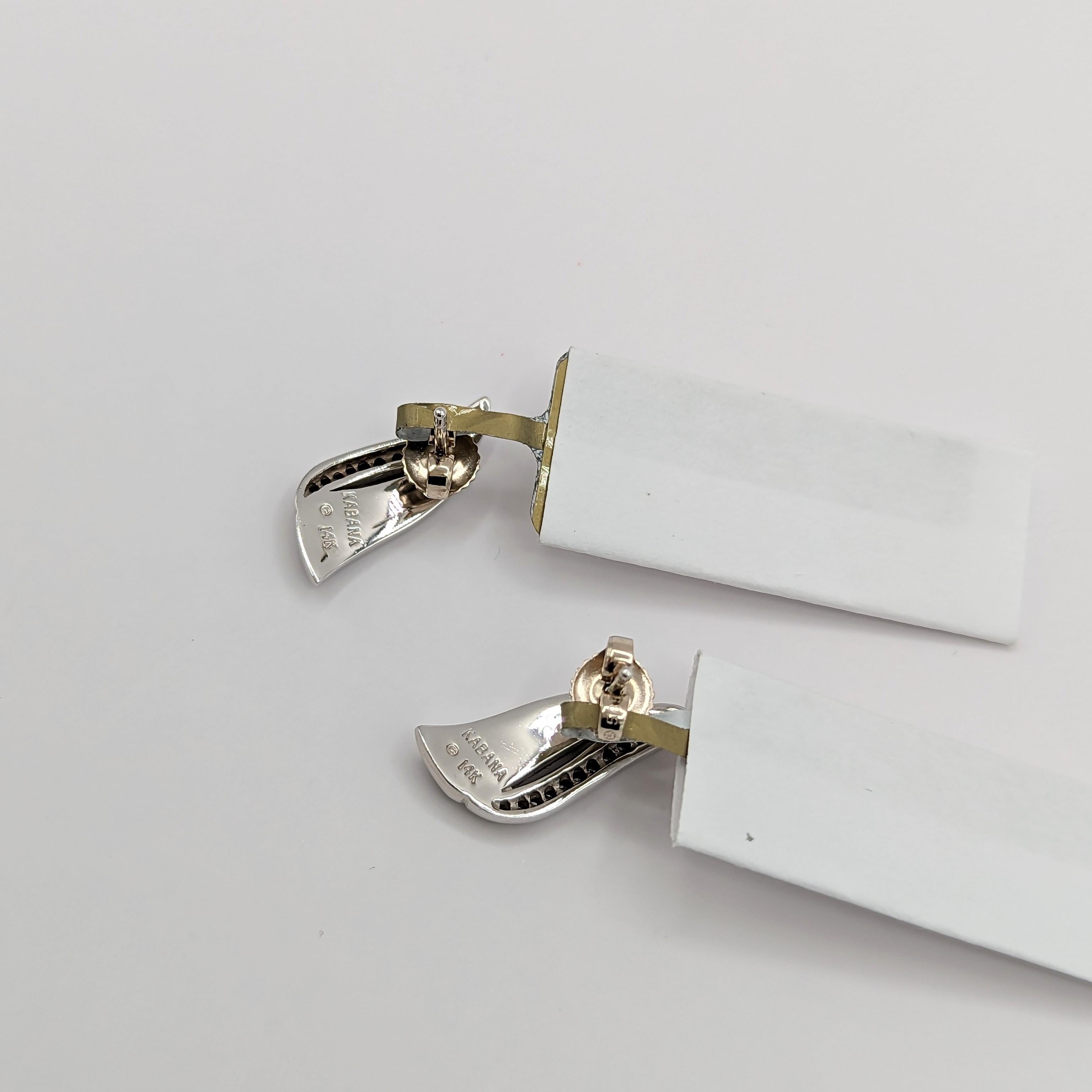 Nachlass Kabana Schwarze Perlmutt-Ohrringe in Ausgefallener Form aus 14K Weißgold im Angebot 1