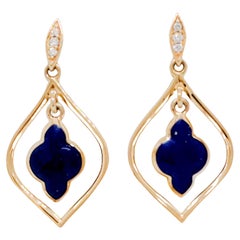 Estate Kabana Lapis Lazuli and White Diamond Dangle Earrings in 14k Yellow Gold