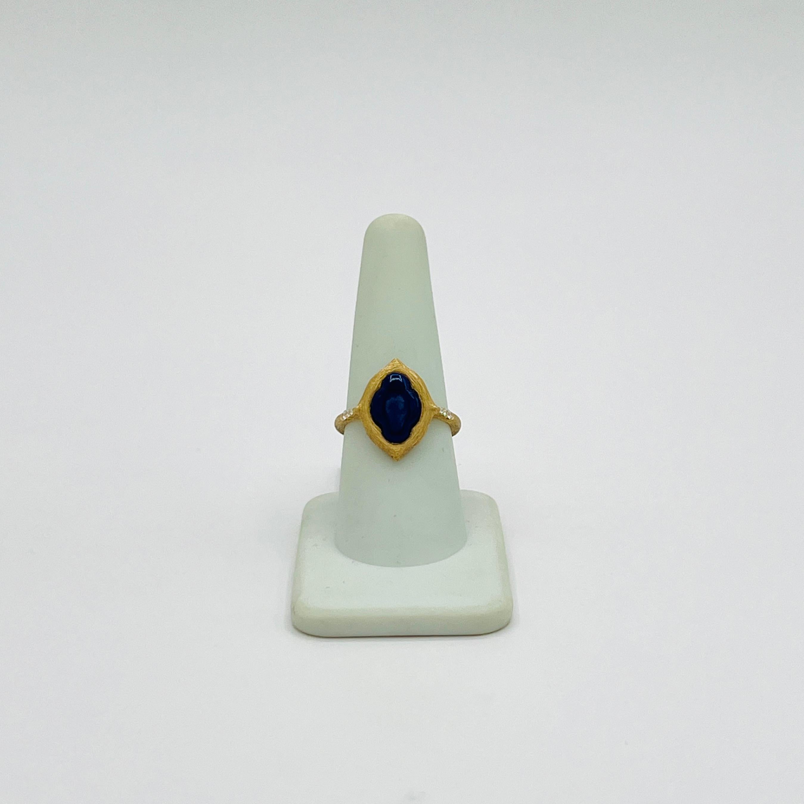 Estate Kabana Lapis Lazuli Fancy Shape and Diamond Ring in 14K Yellow Gold In New Condition For Sale In Los Angeles, CA
