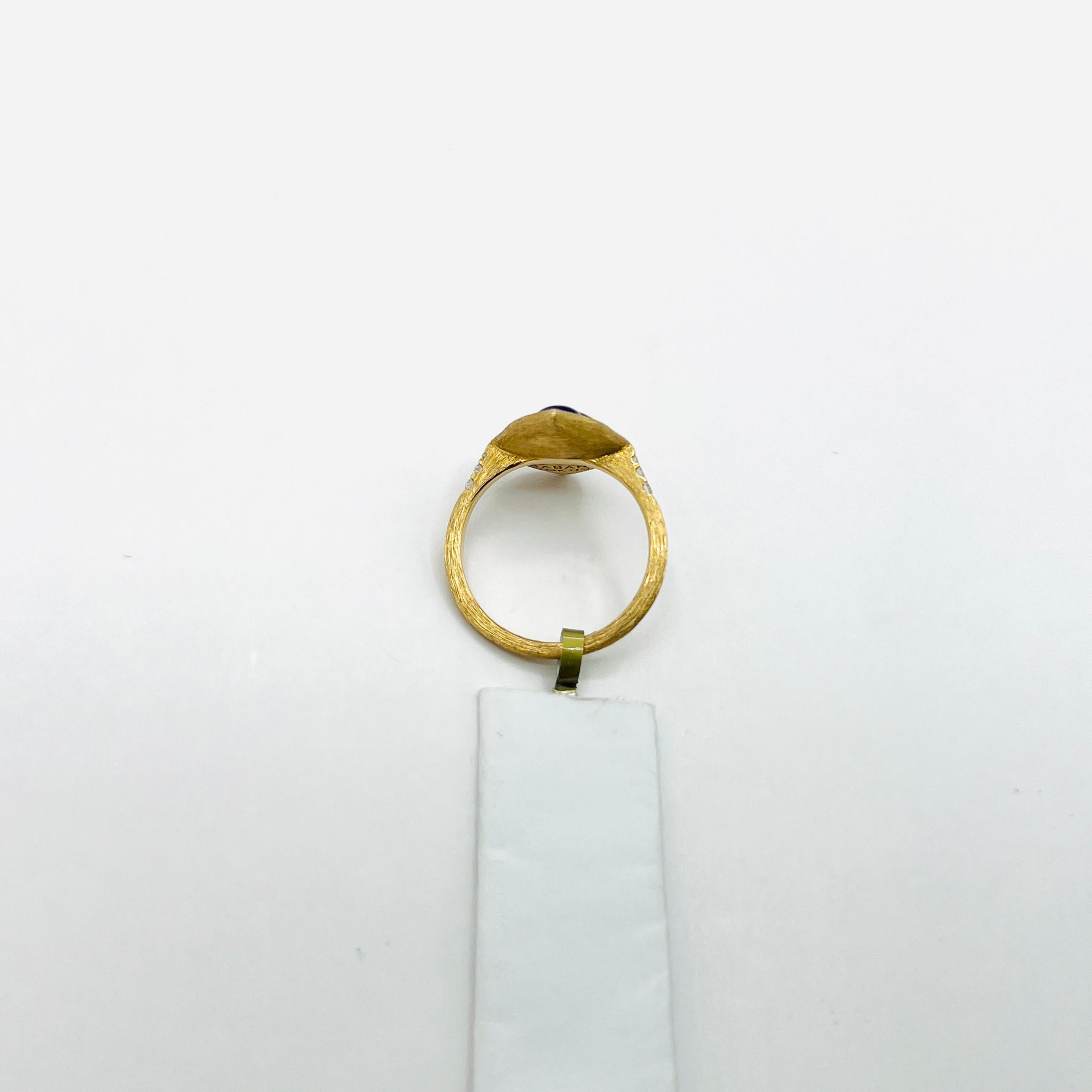 Women's or Men's Estate Kabana Lapis Lazuli Fancy Shape and Diamond Ring in 14K Yellow Gold For Sale