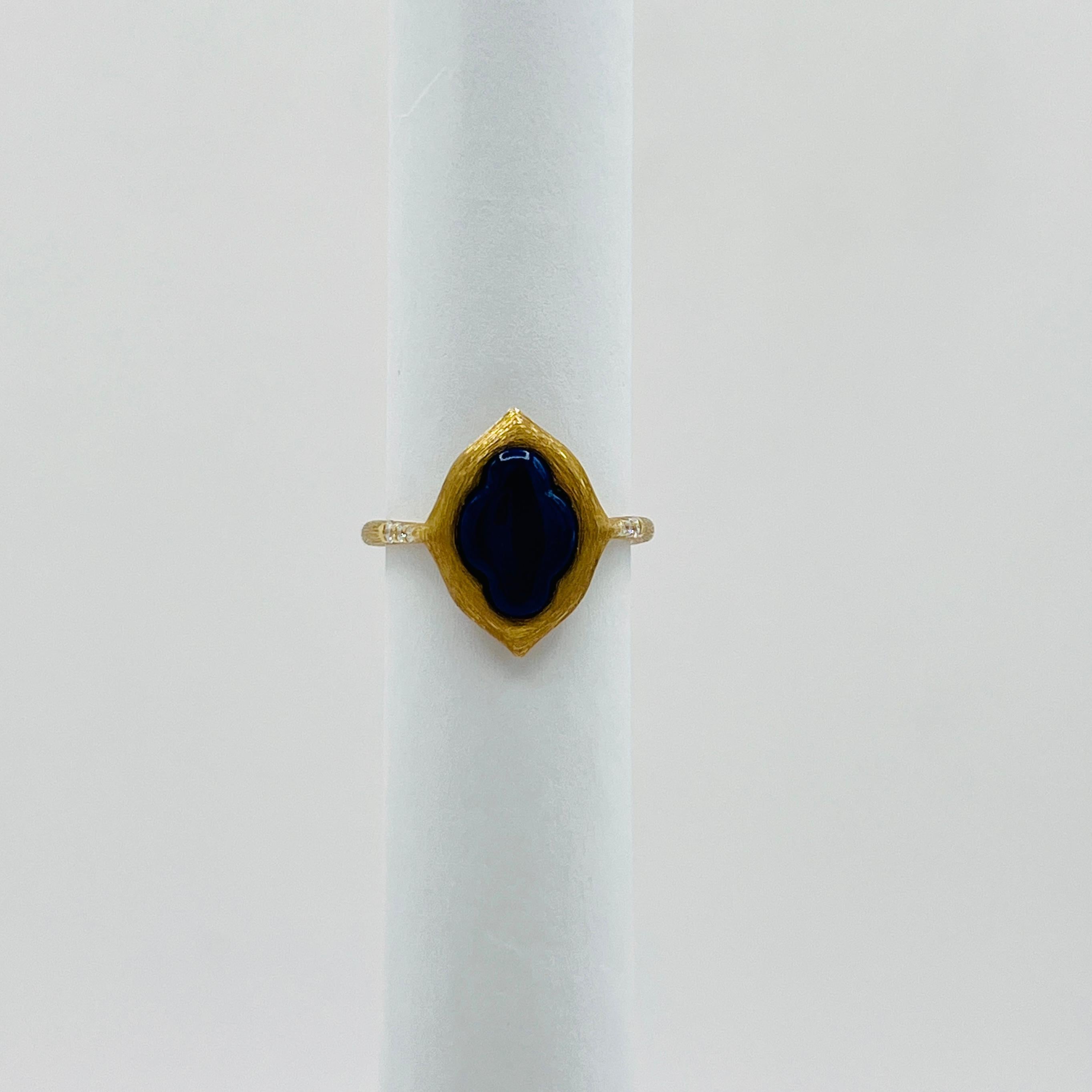 Estate Kabana Lapis Lazuli Fancy Shape and Diamond Ring in 14K Yellow Gold For Sale 2