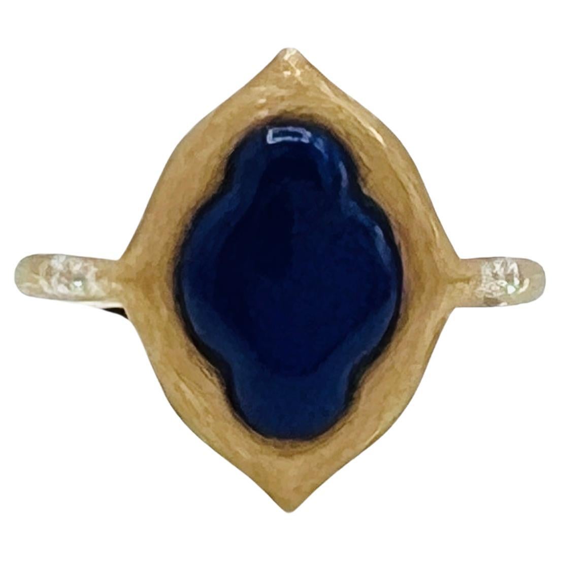Estate Kabana Lapis Lazuli Fancy Shape and Diamond Ring in 14K Yellow Gold For Sale