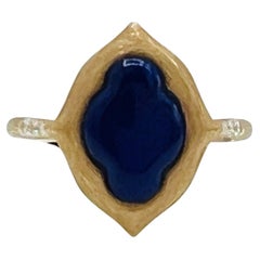Anillo Estate Kabana Lapislázuli Forma Fantasía y Diamante en Oro Amarillo de 14K