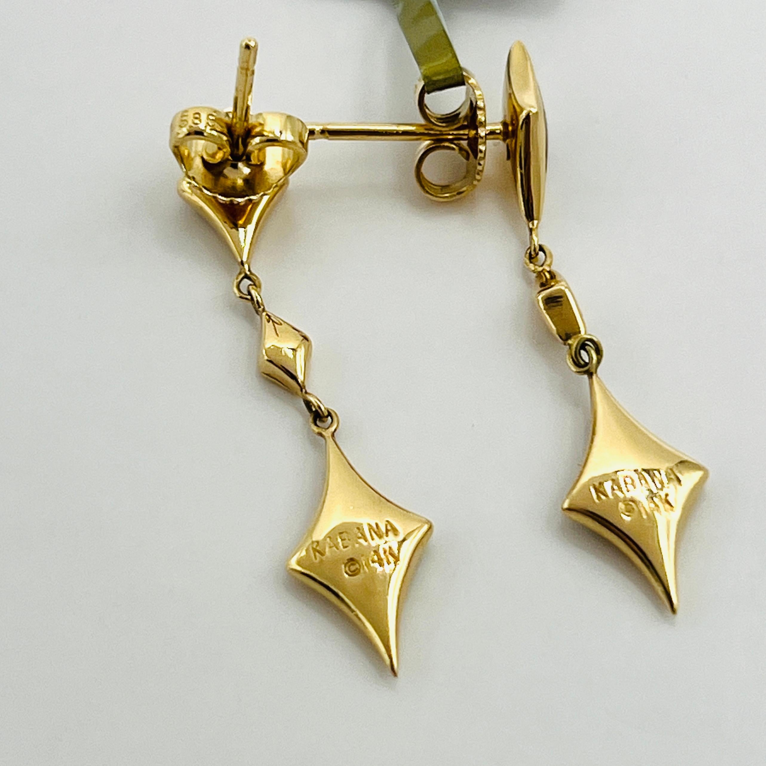 Estate Kabana Mother of Pearl Fancy Shape Dangle Earrings in 14K Yellow Gold For Sale 1