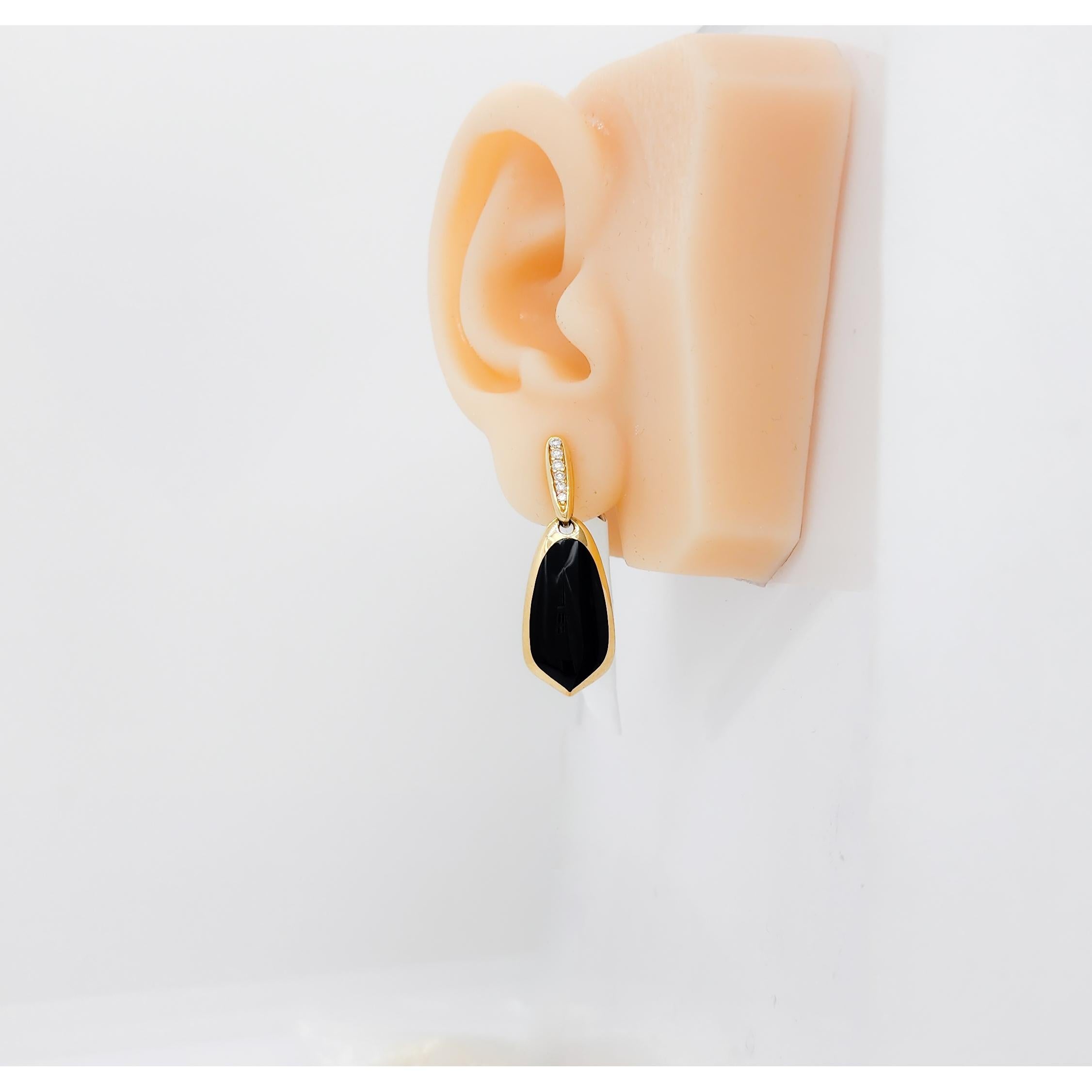 Uncut Estate Kabana Onyx and Diamond Dangle Earrings in 14k Yellow Gold For Sale