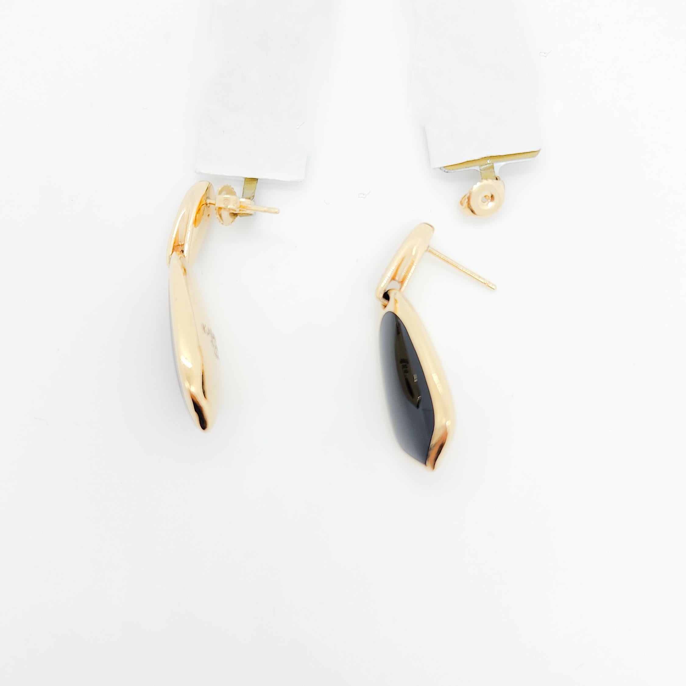Estate Kabana Onyx and Diamond Dangle Earrings in 14k Yellow Gold For Sale 3