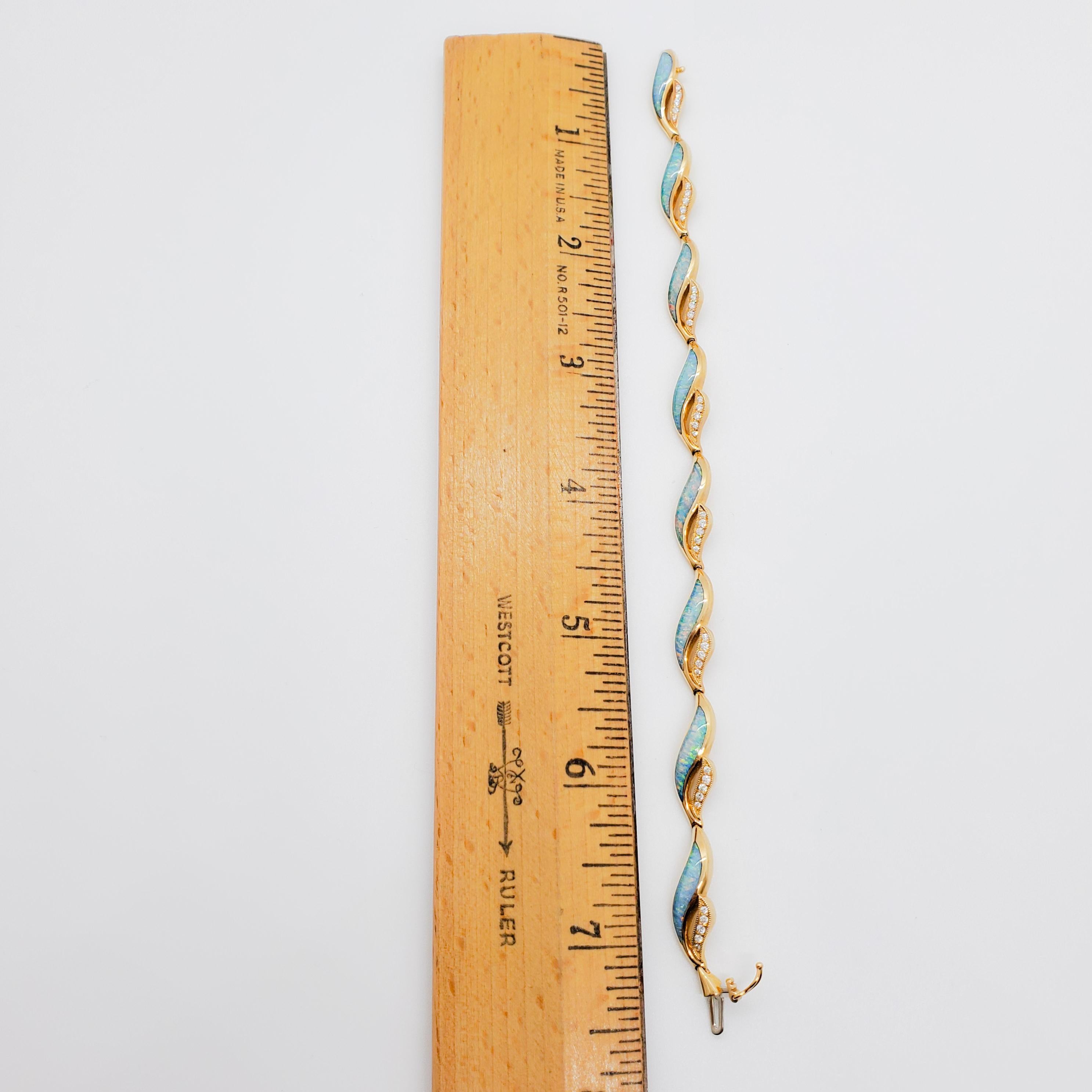 Women's or Men's Estate Kabana Opal and Diamond Bracelet in 14k Yellow Gold