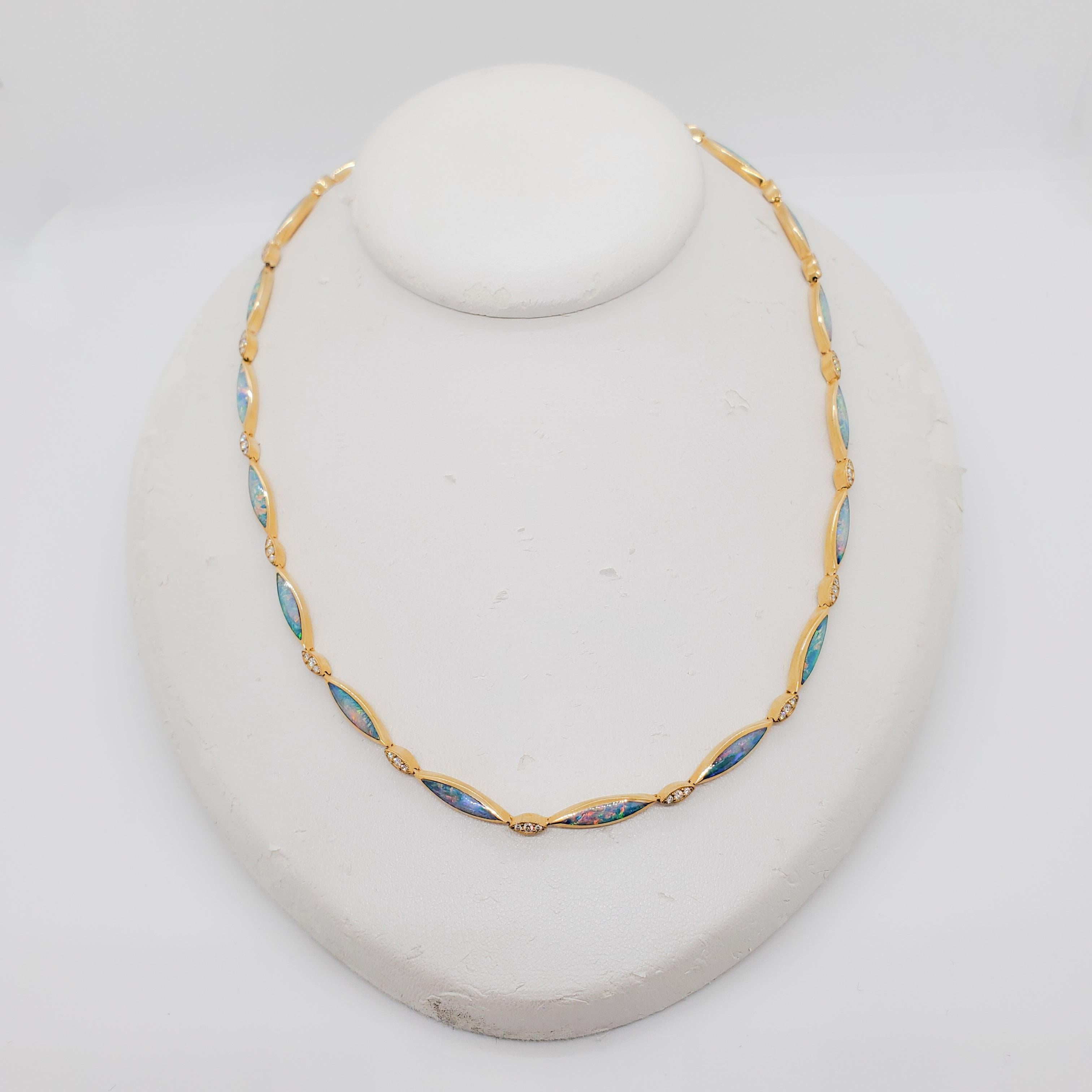 Marquise Cut Estate Kabana Opal and Diamond Necklace in 14k Yellow Gold For Sale