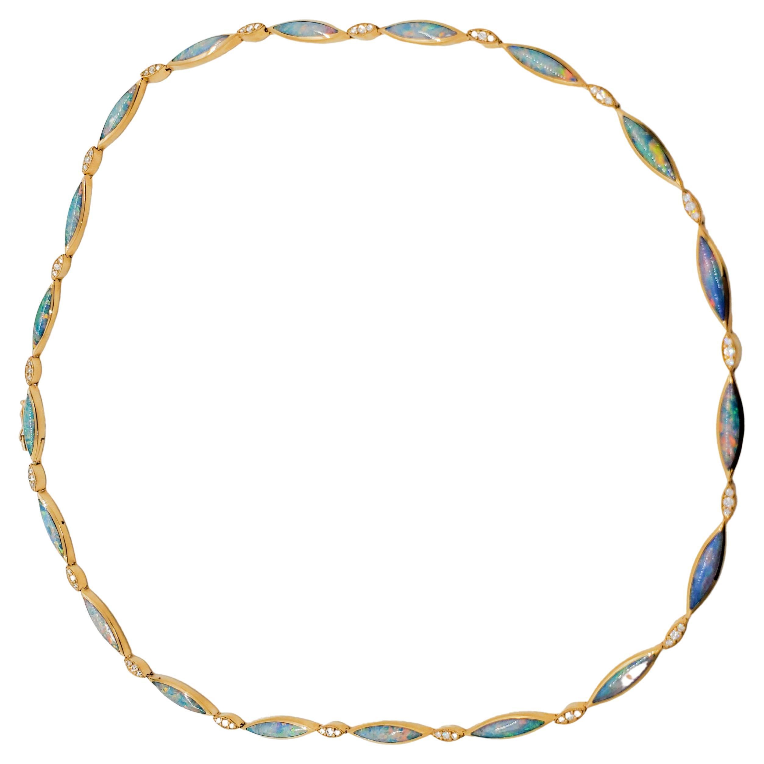 Estate Kabana Opal and Diamond Necklace in 14k Yellow Gold