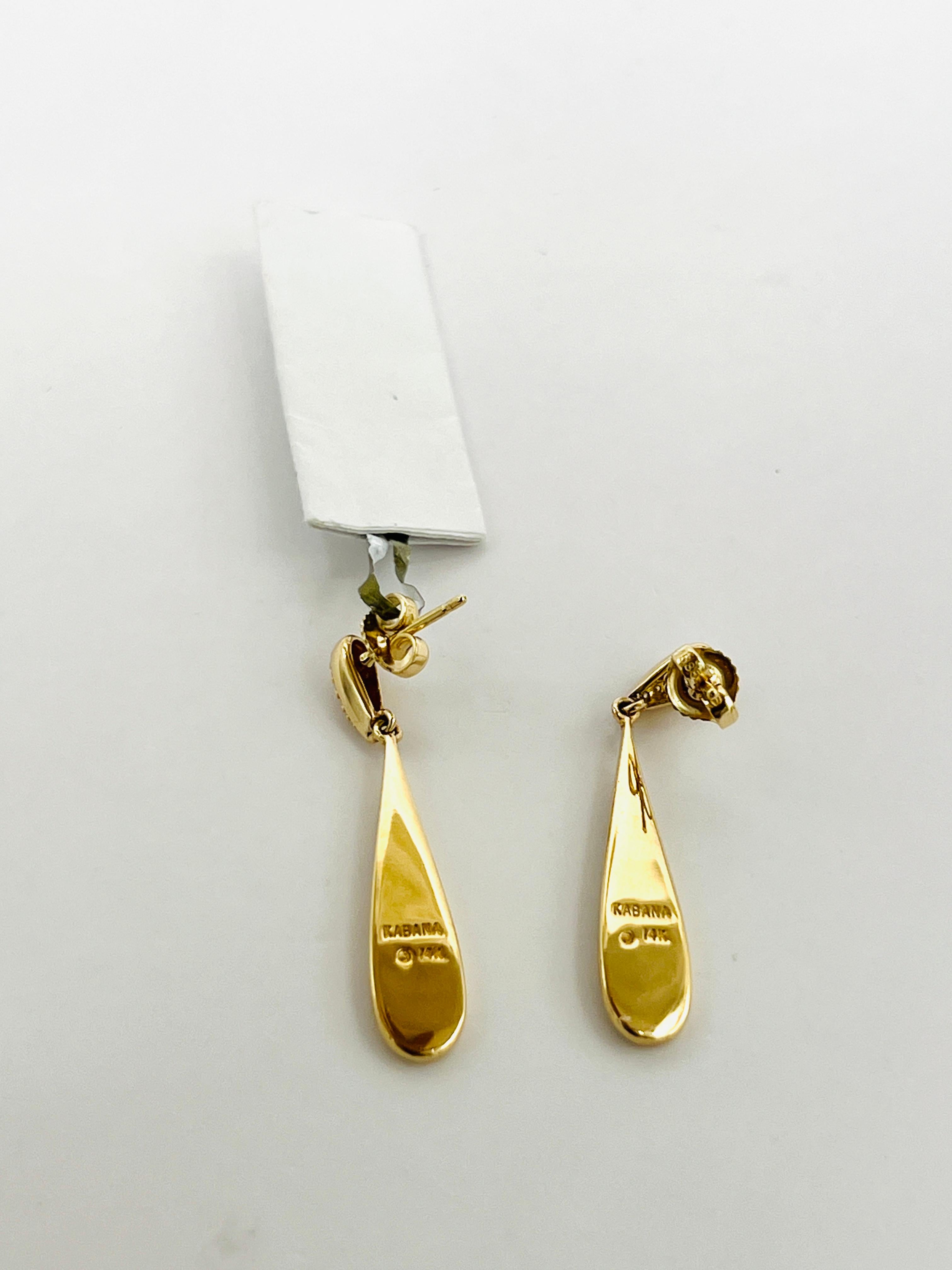 Estate Kabana Opal and White Diamond Dangle Earrings in 14K Yellow Gold For Sale 1