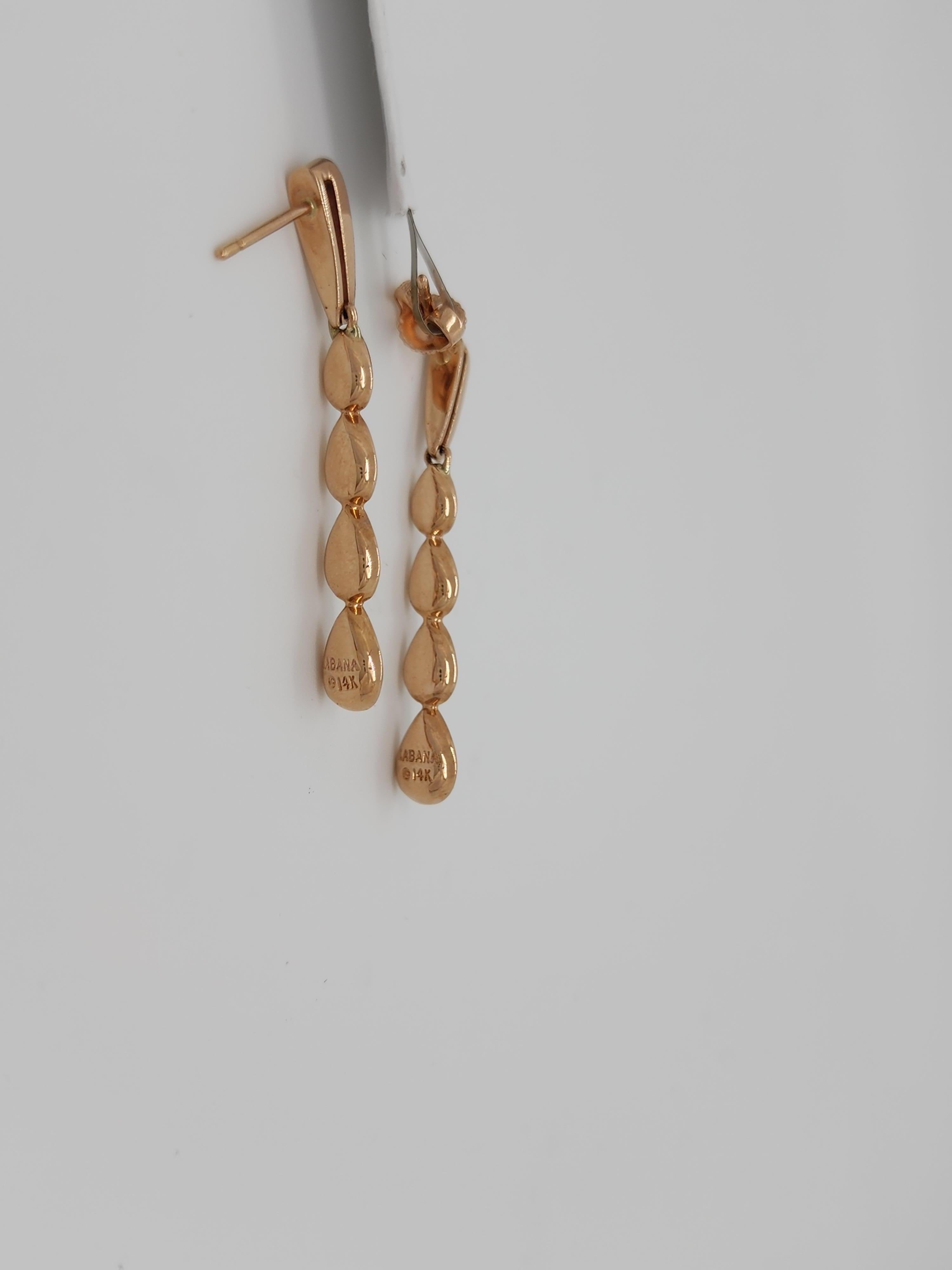 Estate Kabana Pink Mother of Pearl and Diamond Dangle Earrings in 14k Rose Gold In New Condition In Los Angeles, CA