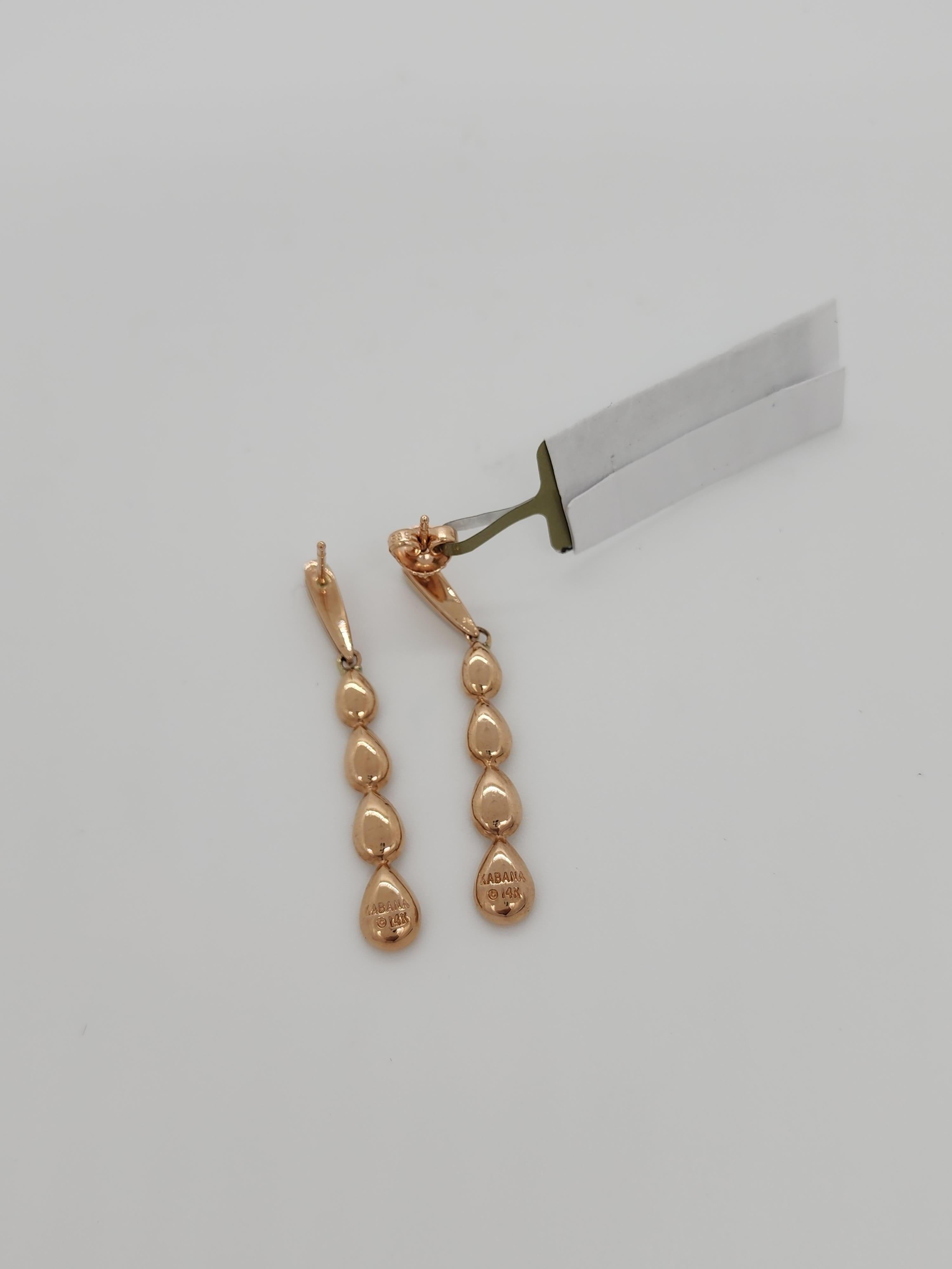 Women's or Men's Estate Kabana Pink Mother of Pearl and Diamond Dangle Earrings in 14k Rose Gold