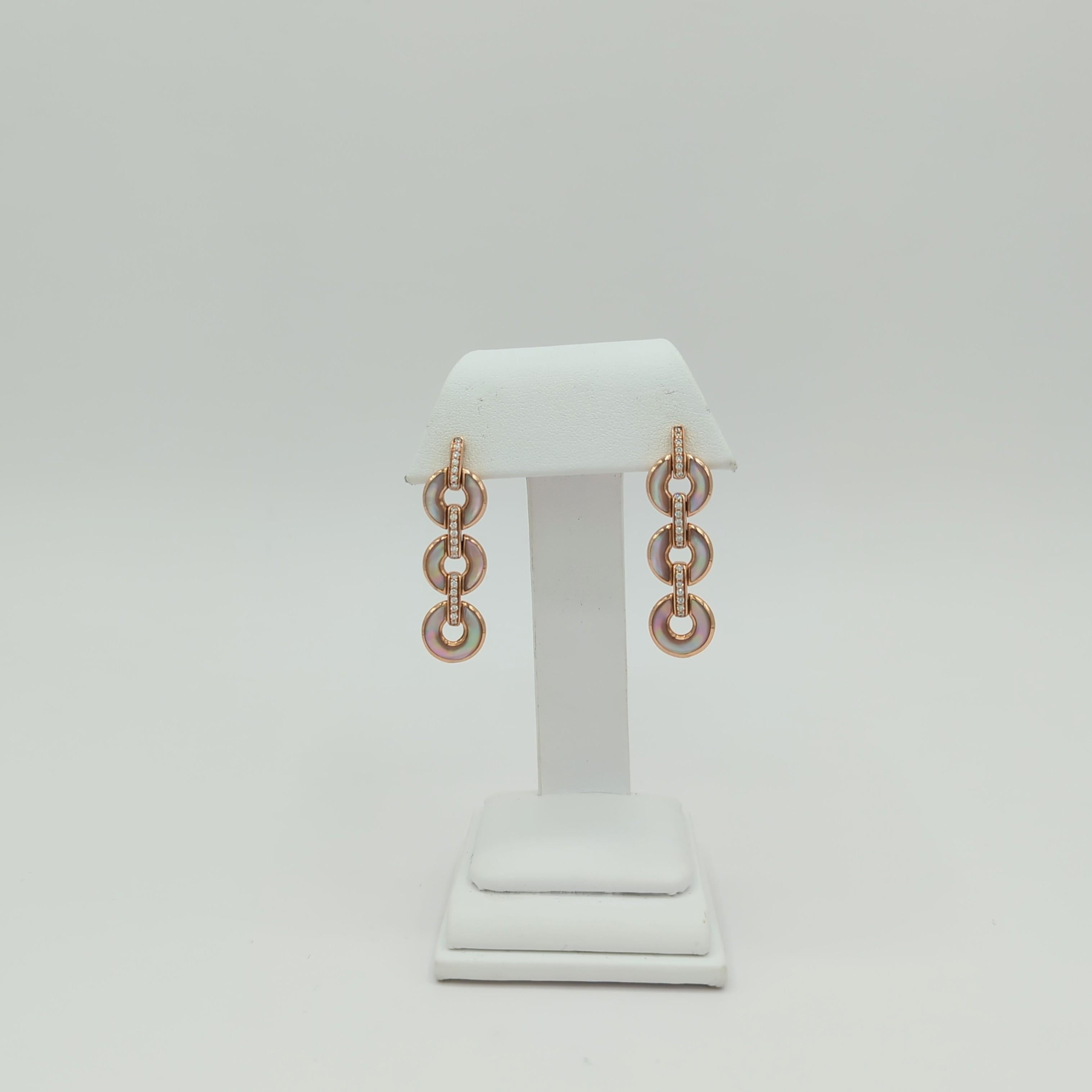 Estate Kabana Pink Mother of Pearl Dangle Earrings in 14K Rose Gold In New Condition For Sale In Los Angeles, CA