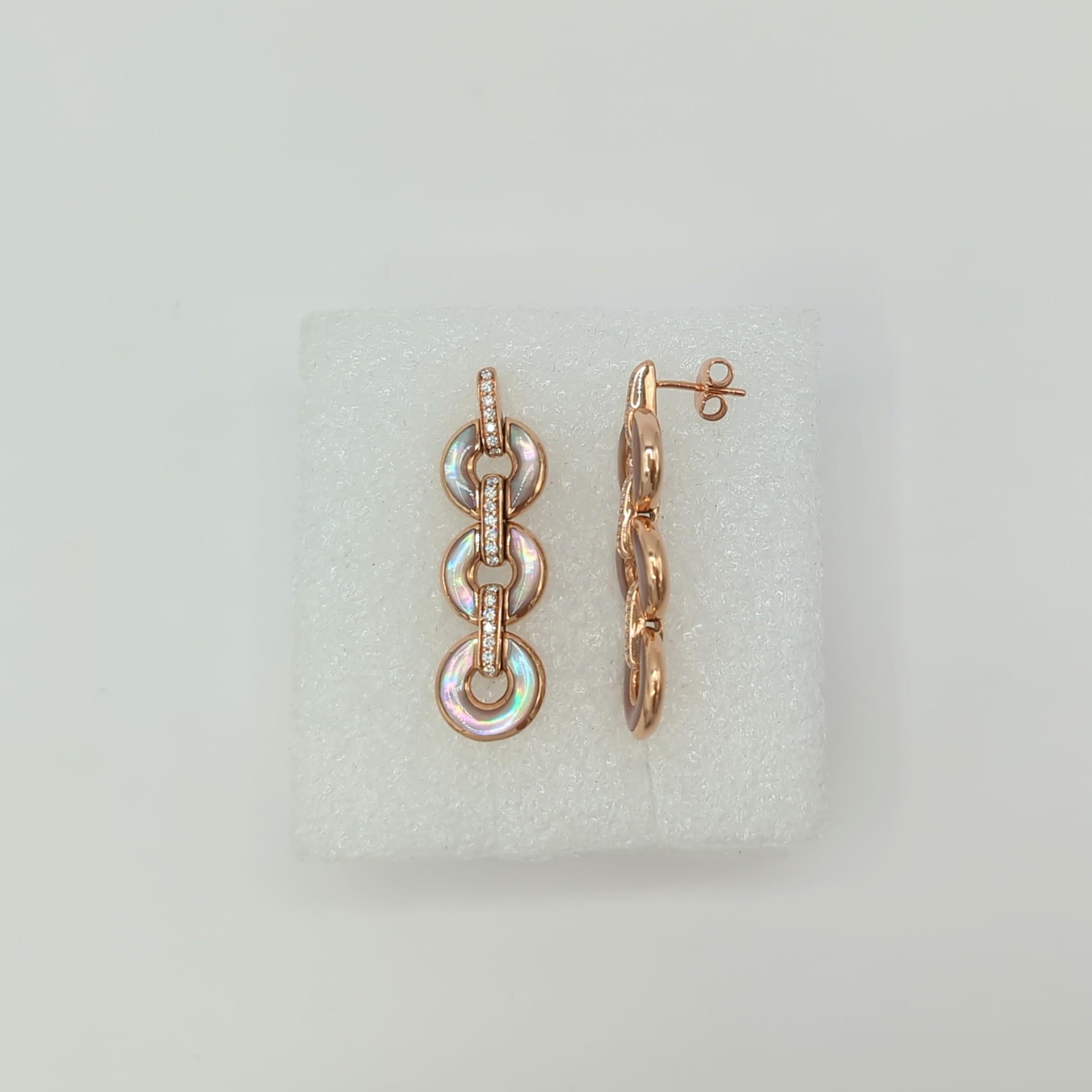 Women's or Men's Estate Kabana Pink Mother of Pearl Dangle Earrings in 14K Rose Gold For Sale