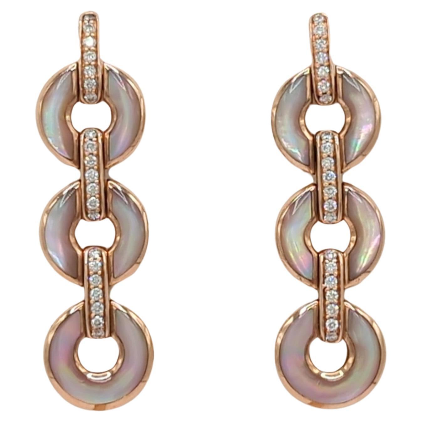 Estate Kabana Pink Mother of Pearl Dangle Earrings in 14K Rose Gold For Sale